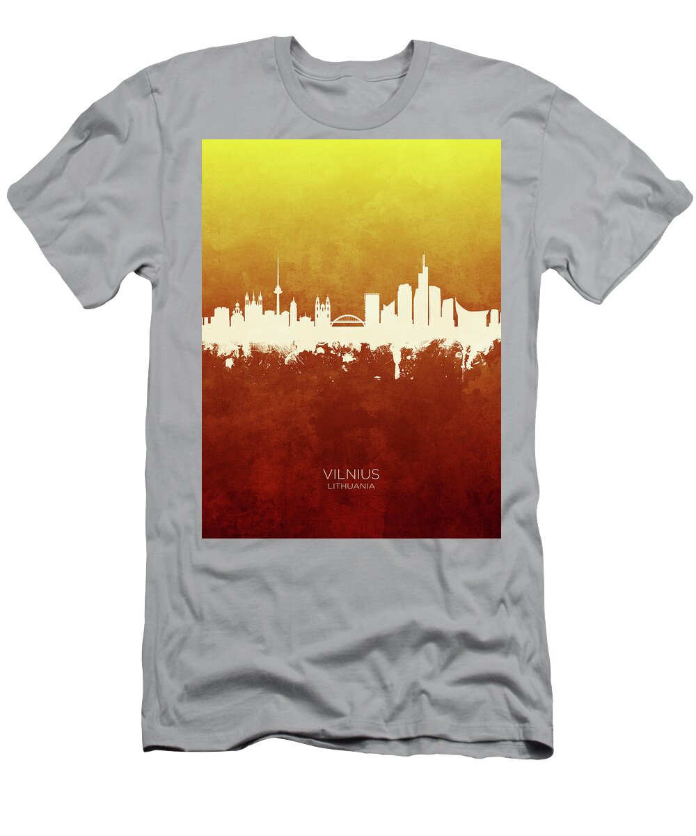 Vilnius T-Shirt featuring the digital art Vilnius Lithuania Skyline #19 by Michael Tompsett
