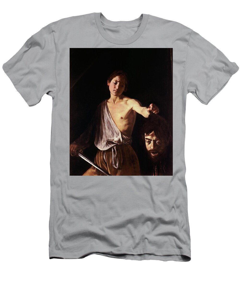 David With The Head Of Goliath T-Shirt featuring the painting David with the Head of Goliath by Michelangelo Caravaggio