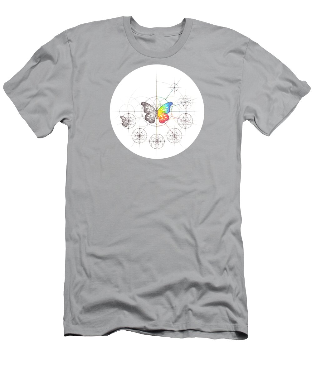 Butterfly T-Shirt featuring the drawing Intuitive Geometry Butterfly #2 by Nathalie Strassburg