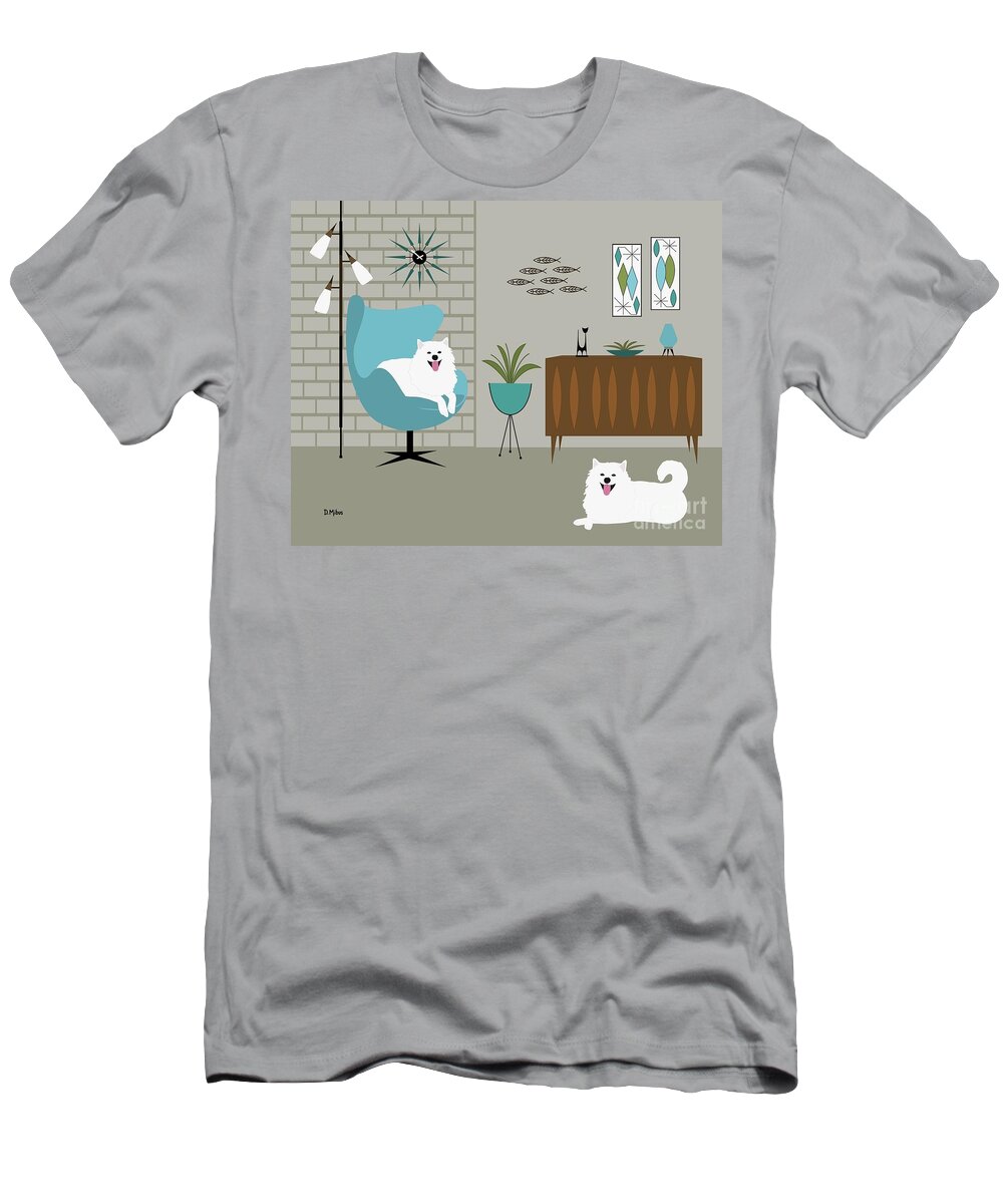 Mid Century Modern T-Shirt featuring the digital art Mid Century Modern White Dogs by Donna Mibus