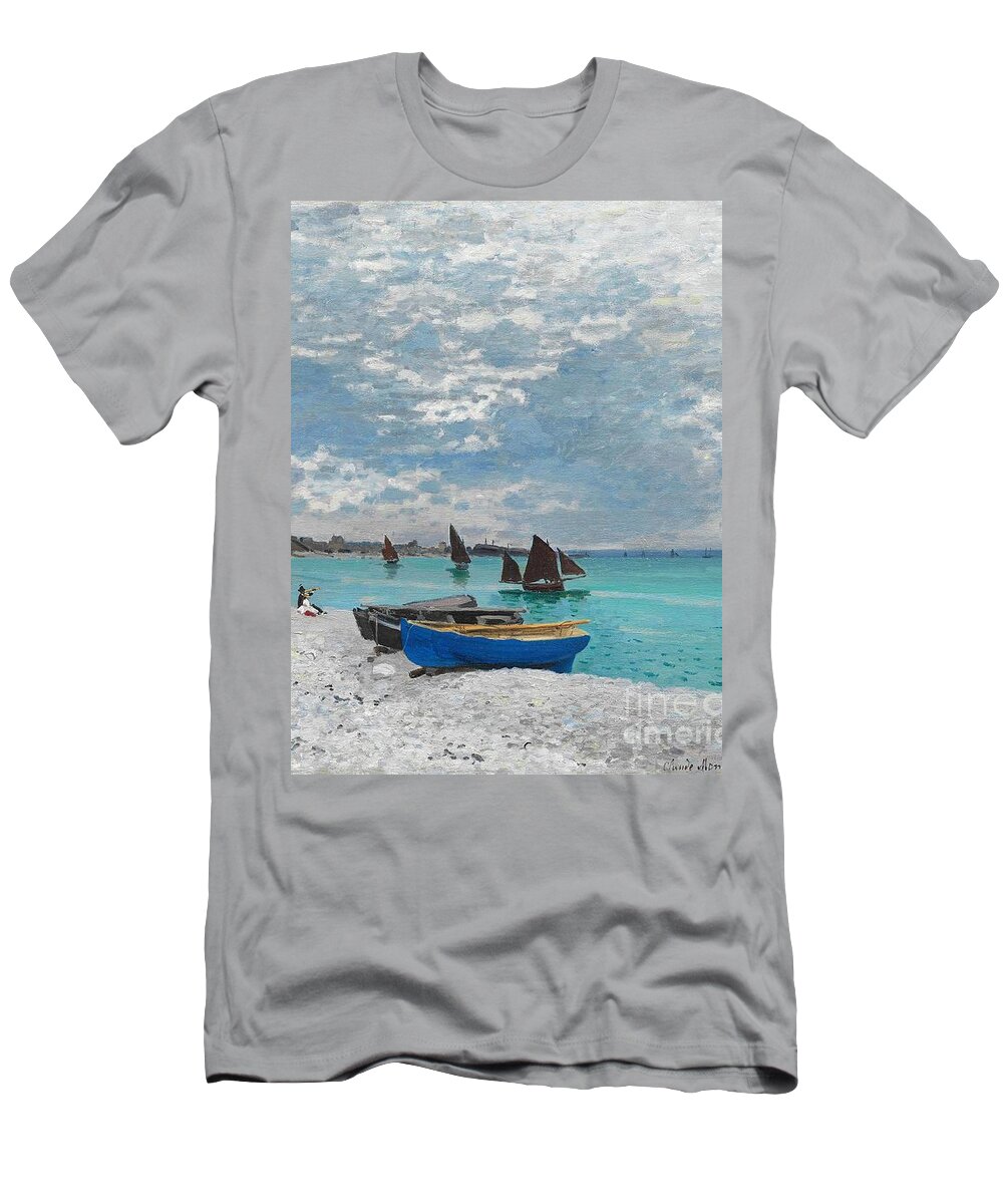 The Beach At Sainte-adresse T-Shirt featuring the painting The Beach at Sainte-Adresse #20 by Claude Monet