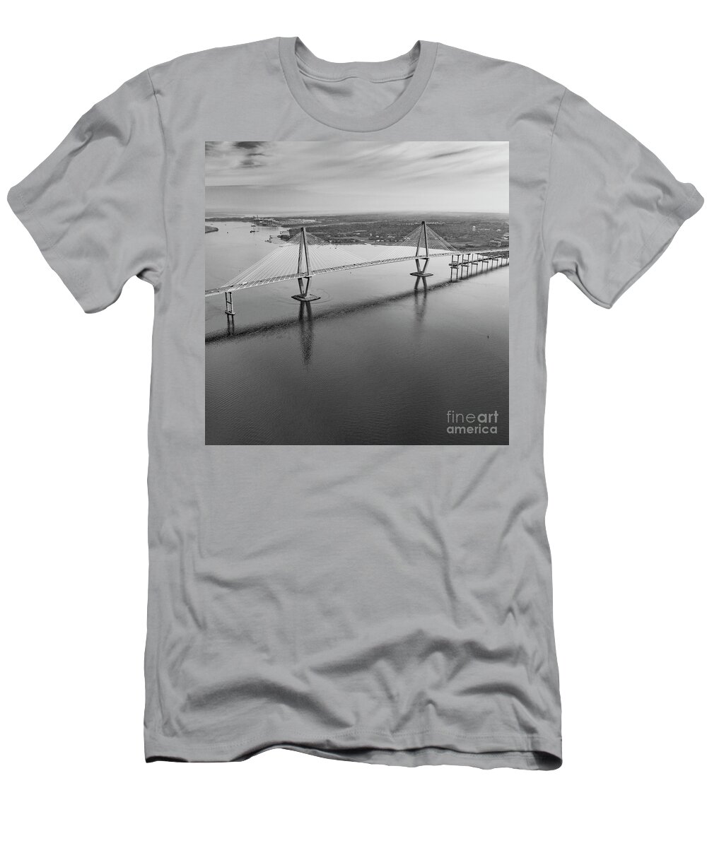 Arthur Ravenel Jr Bridge Black And White T-Shirt featuring the photograph Arthur Ravenel Jr Bridge Black and White #3 by Dustin K Ryan