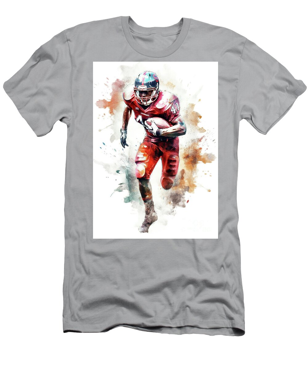 Ai T-Shirt featuring the digital art Watercolor abstract representation of American football. #3 by Odon Czintos