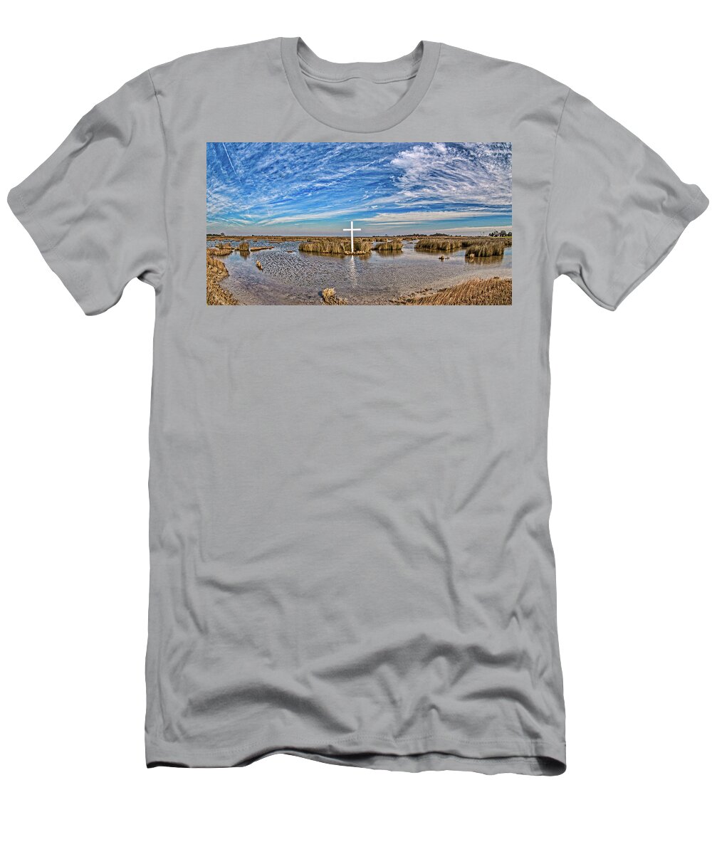 Poquoson Marsh Cross T-Shirt featuring the photograph Poquoson Marsh Cross #4 by Jerry Gammon