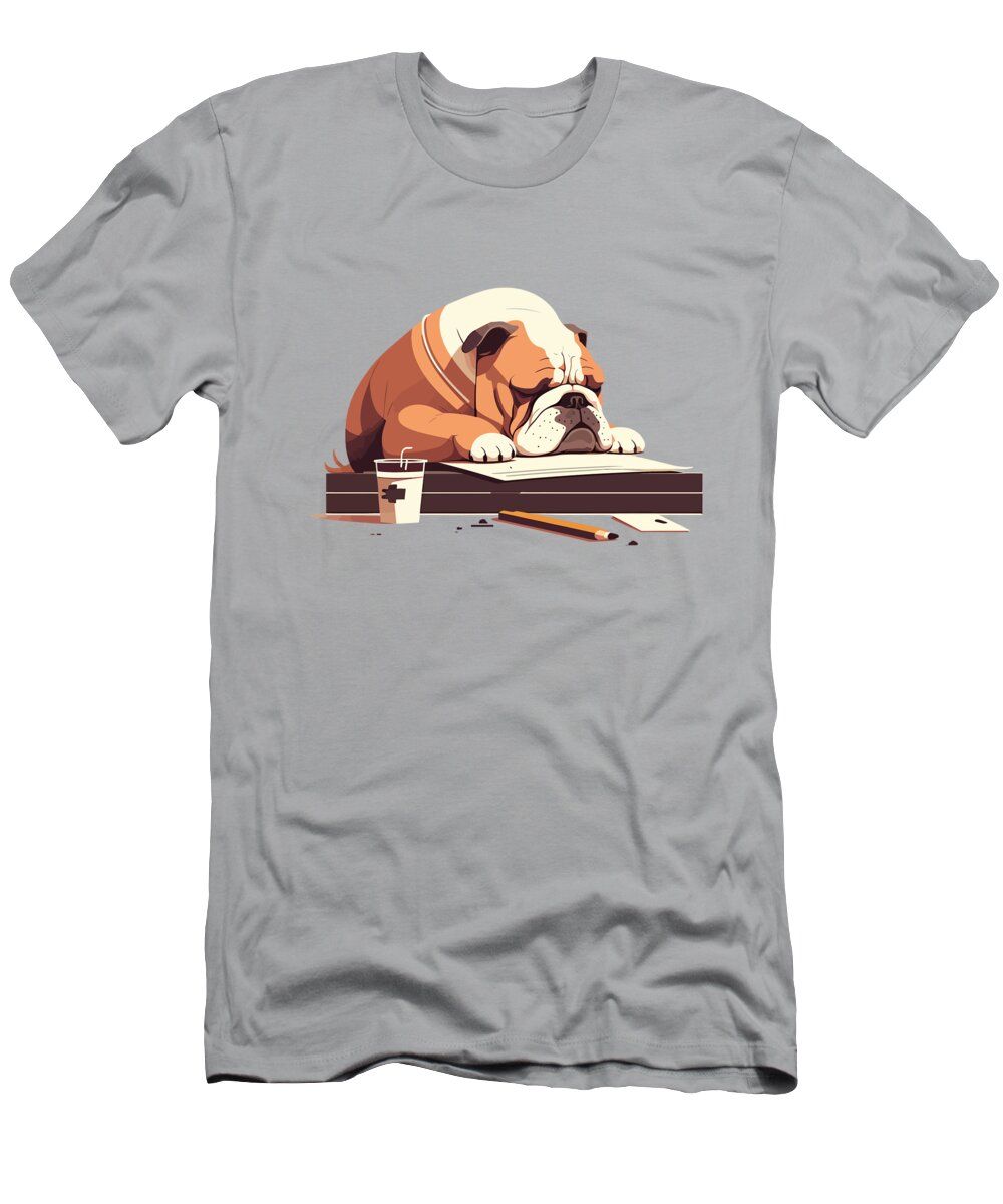 Lazy T-Shirt featuring the digital art Cute lazy Bulldog #2 by Amir Faysal