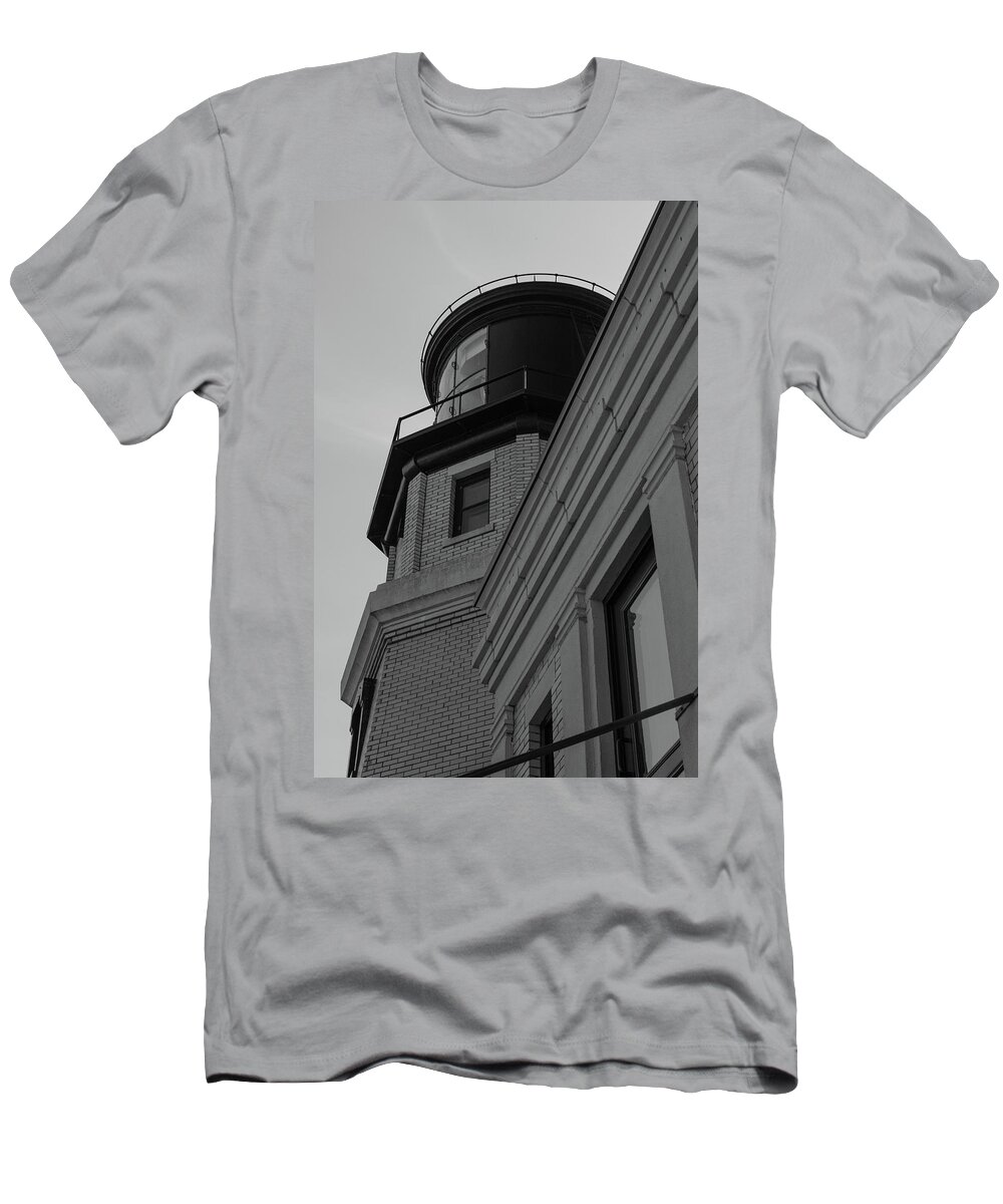 Split Rock Lighthouse Minnesota T-Shirt featuring the photograph Split Rock Lighthouse in Minnesota located along Lake Superior in black and white #6 by Eldon McGraw