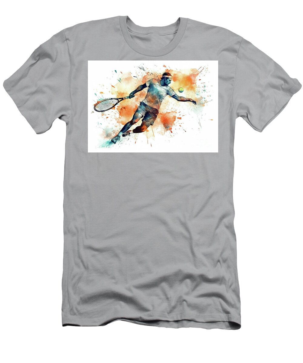 Woman T-Shirt featuring the digital art Tennis player in action during colorful paint splash. #7 by Odon Czintos