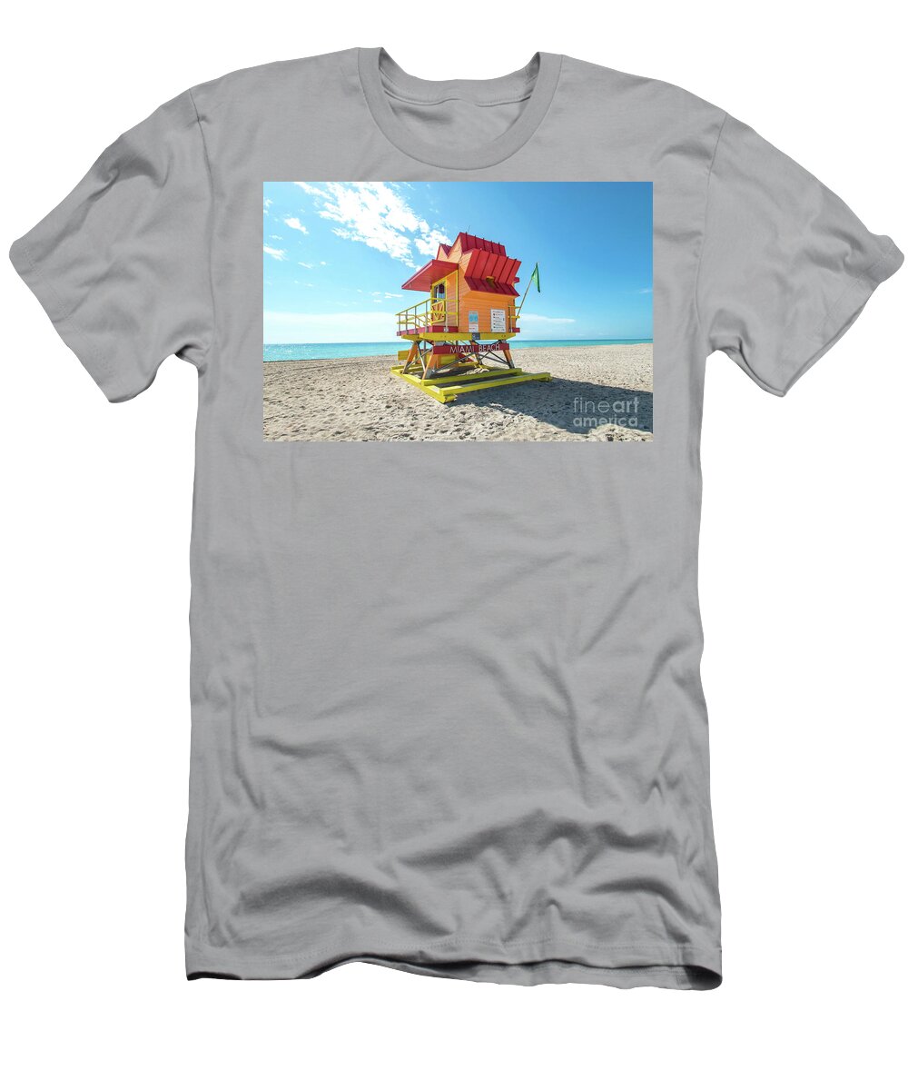 Atlantic T-Shirt featuring the photograph 8th Street Lifeguard Tower South Beach Miami, Florida by Beachtown Views