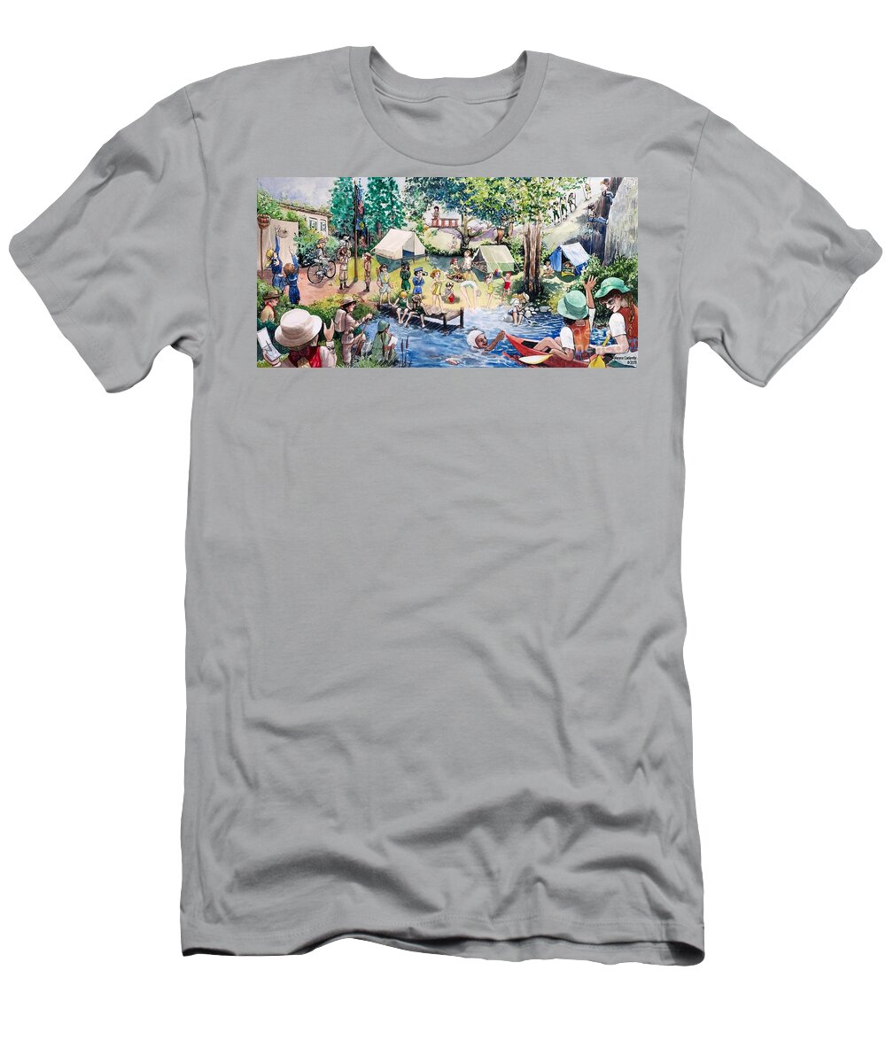 Girls T-Shirt featuring the painting A century plus of outdoor fun for girls by Merana Cadorette