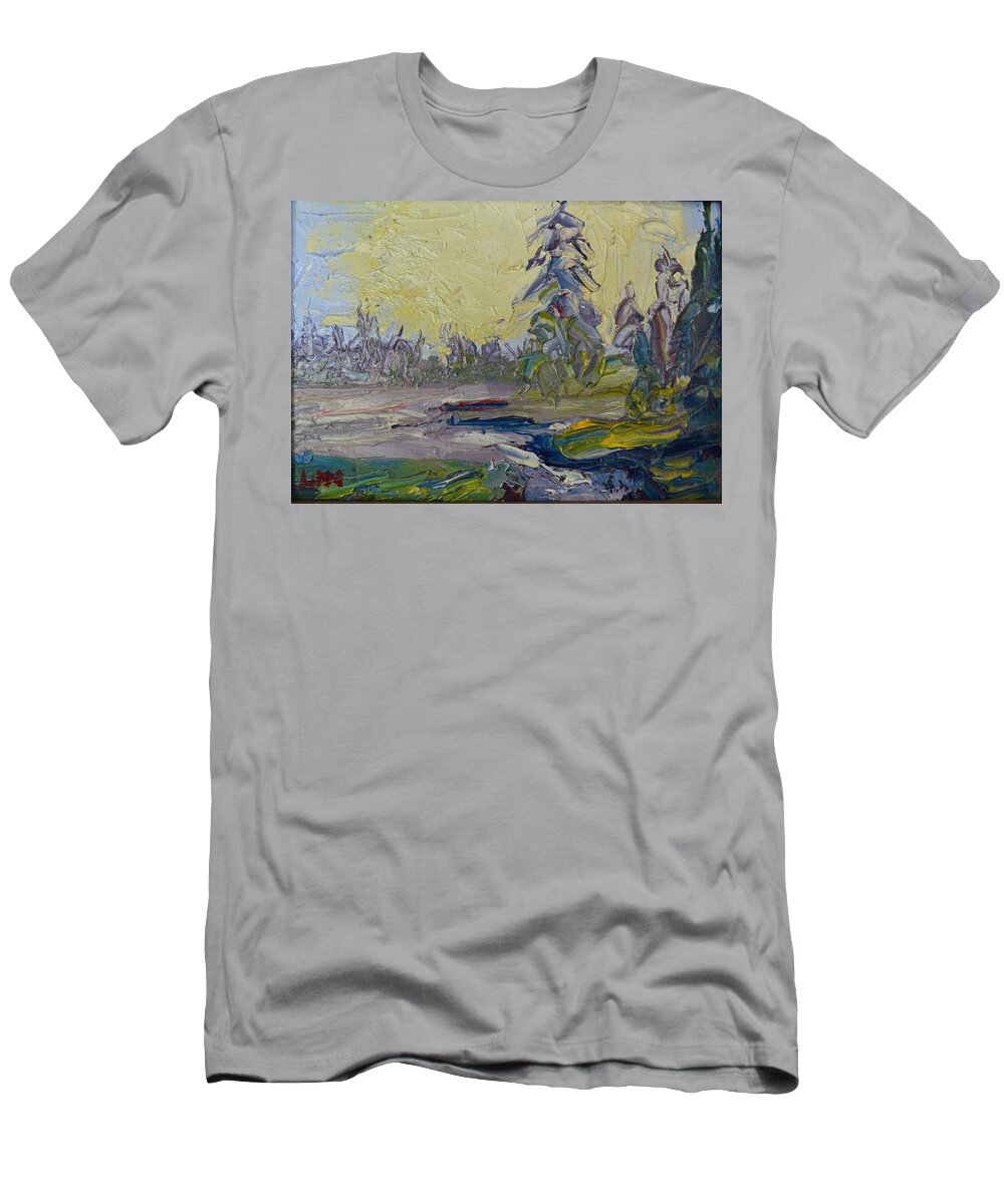 Sky T-Shirt featuring the painting A Foggy Day by Ningning Li