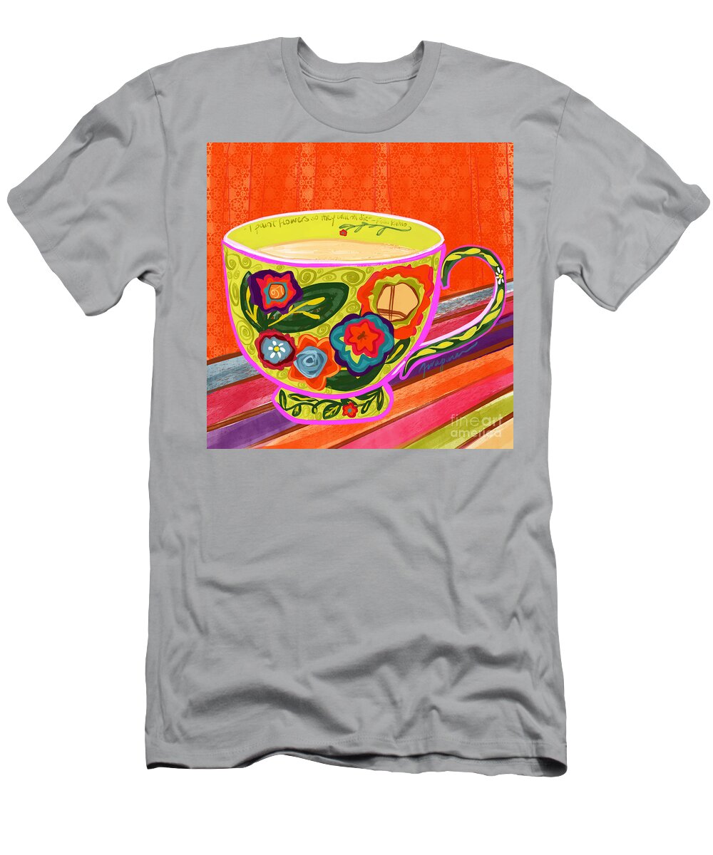 Frida Kahlo Inspired Cup T-Shirt featuring the digital art A Full Cup of Frida Colorful Painting by Patricia Awapara