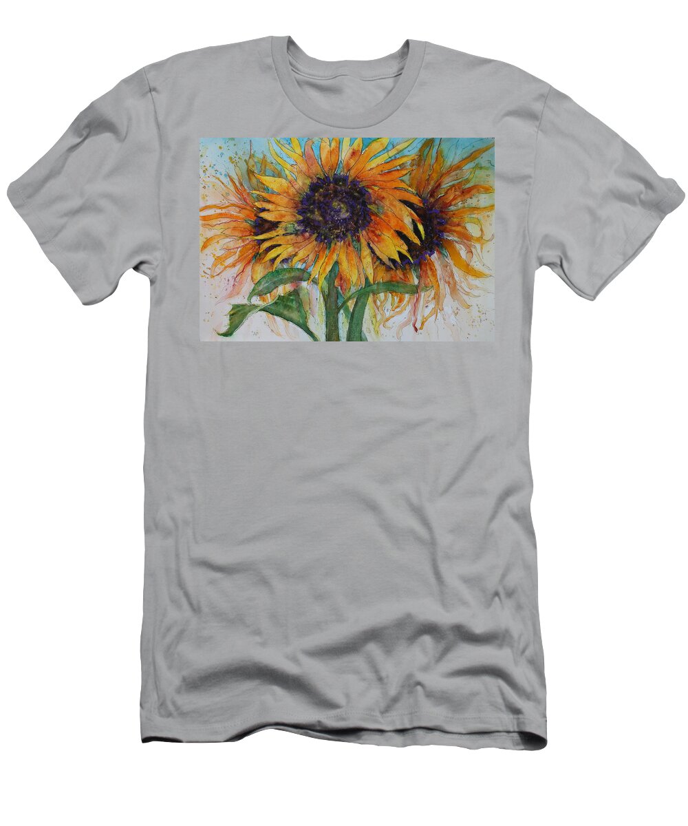 Sunflowers T-Shirt featuring the painting A Galaxy of Suns by Ruth Kamenev