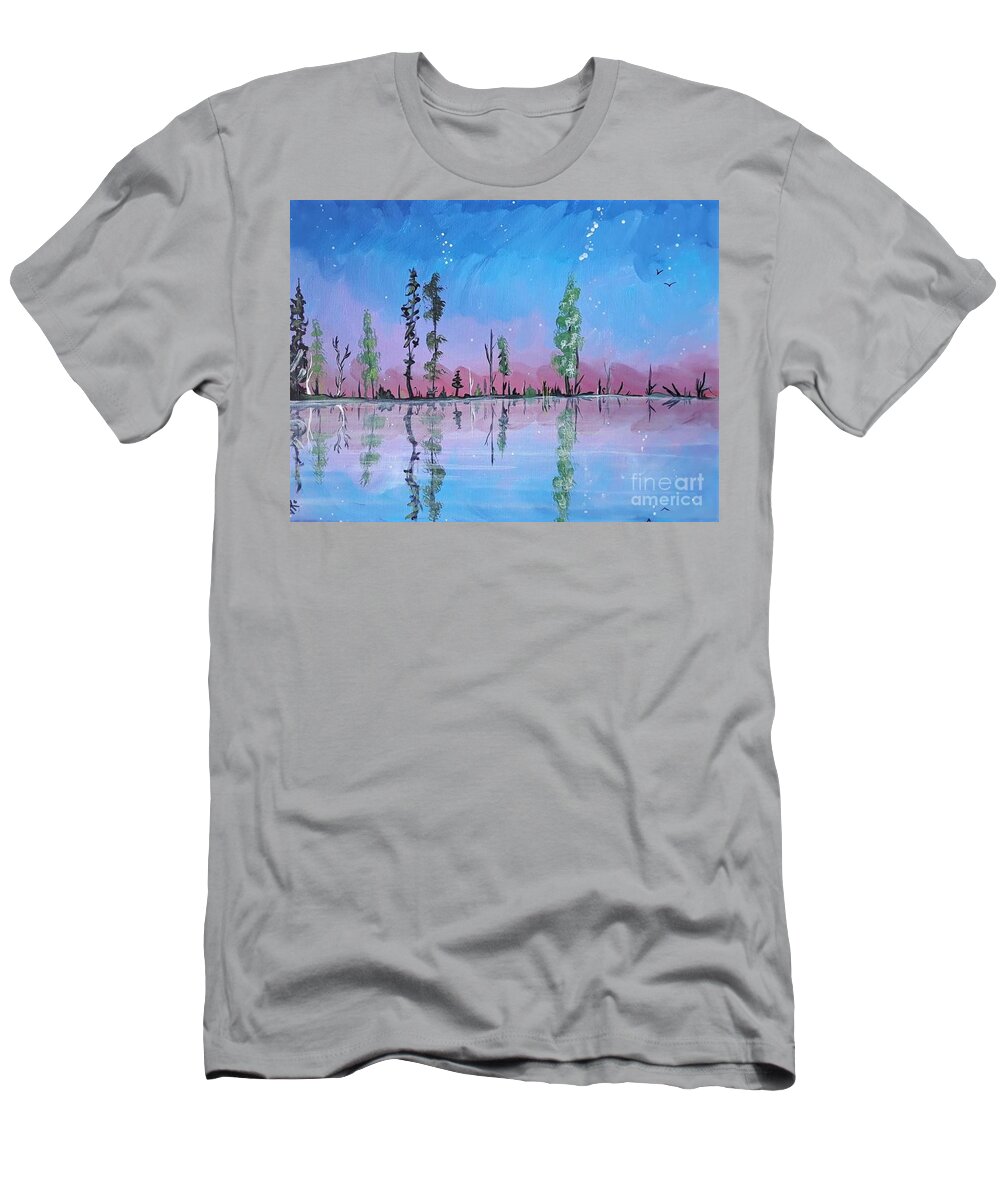 Blue T-Shirt featuring the painting A Glorious Dawn by April Reilly