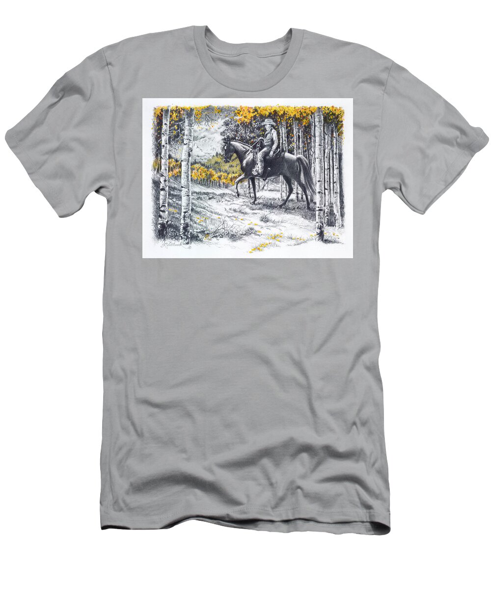 Aspen T-Shirt featuring the drawing A Golden Opportunity by Jill Westbrook