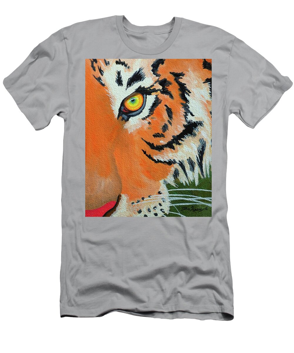 Tiger T-Shirt featuring the painting A040_Tiger-eye2 by John Sweeney