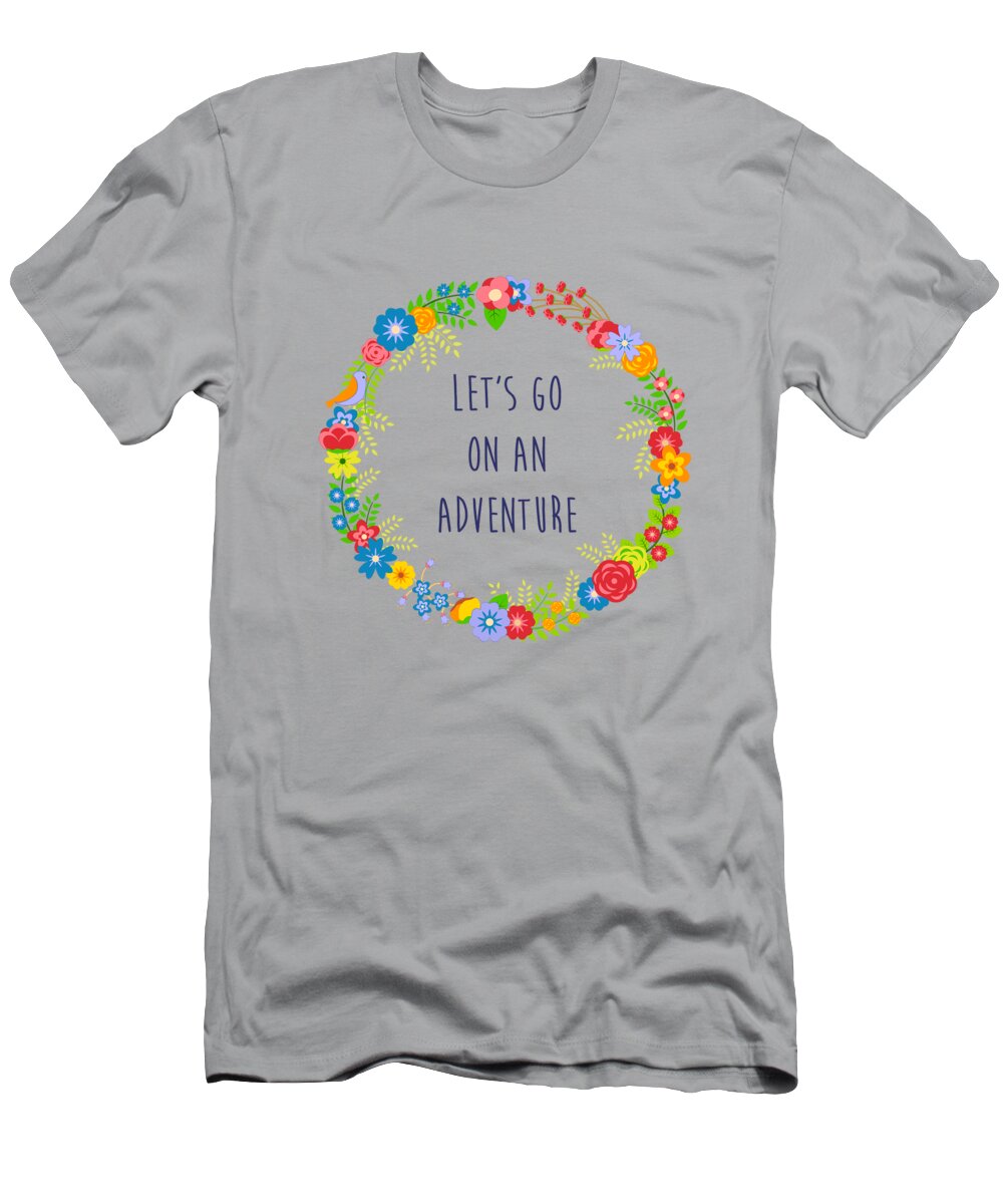Adventure T-Shirt featuring the digital art Adventure Wildflowers Wreath by Madame Memento