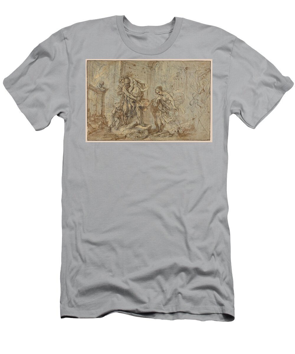 Federico Barocci T-Shirt featuring the drawing Aeneas Saving Anchises at the Fall of Troy by Federico Barocci