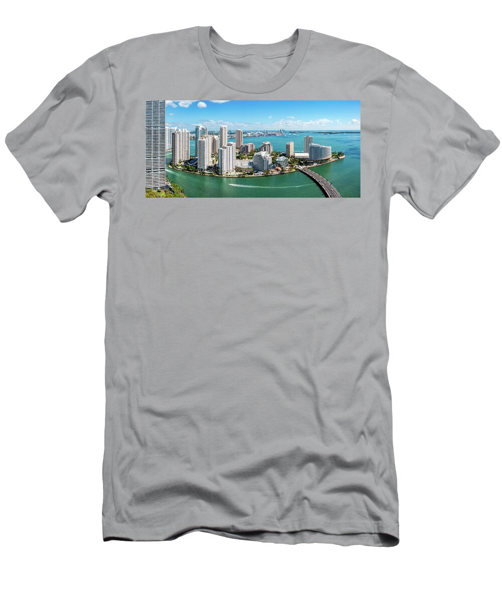 Brickell T-Shirt featuring the photograph Aerial panorama of Brickell Key in Miami, Florida by Mihai Andritoiu