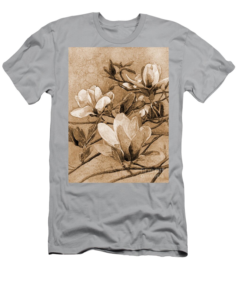 Magnolia T-Shirt featuring the painting After a Fresh Rain in sepia tone by Hailey E Herrera