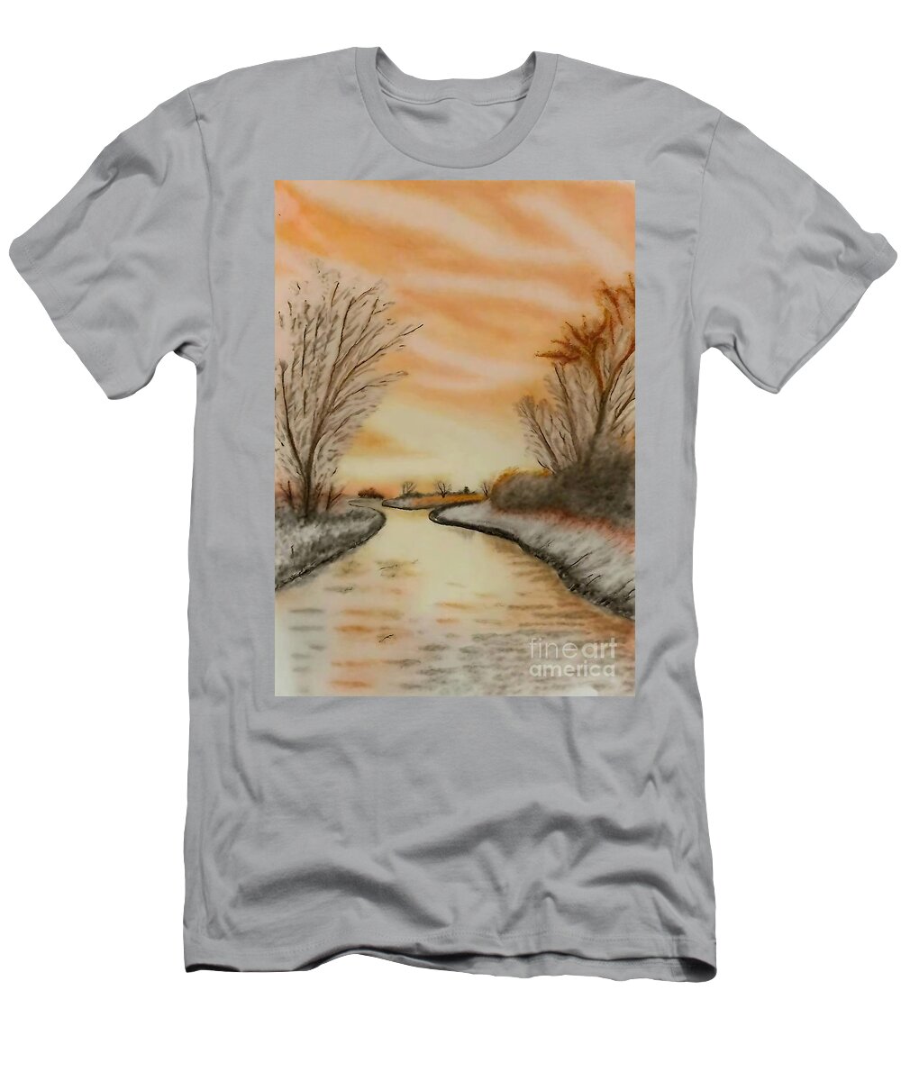 Painting T-Shirt featuring the painting After sunset Painting painting water colours art artwork landsca by N Akkash