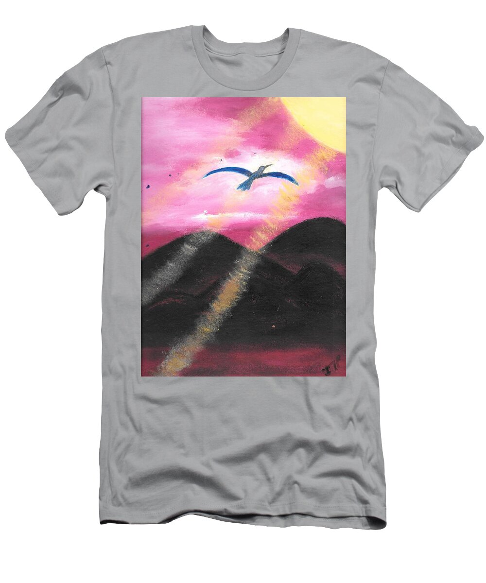 Bird T-Shirt featuring the painting Almost There by Esoteric Gardens KN
