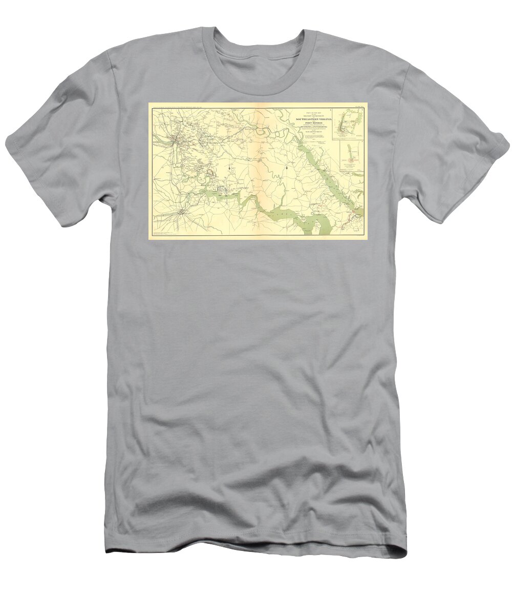 American Civil War T-Shirt featuring the photograph American Civil War Map Southeastern Virginia and Fort Monroe Showing Approaches Richmond Petersburg by Cody Cookston