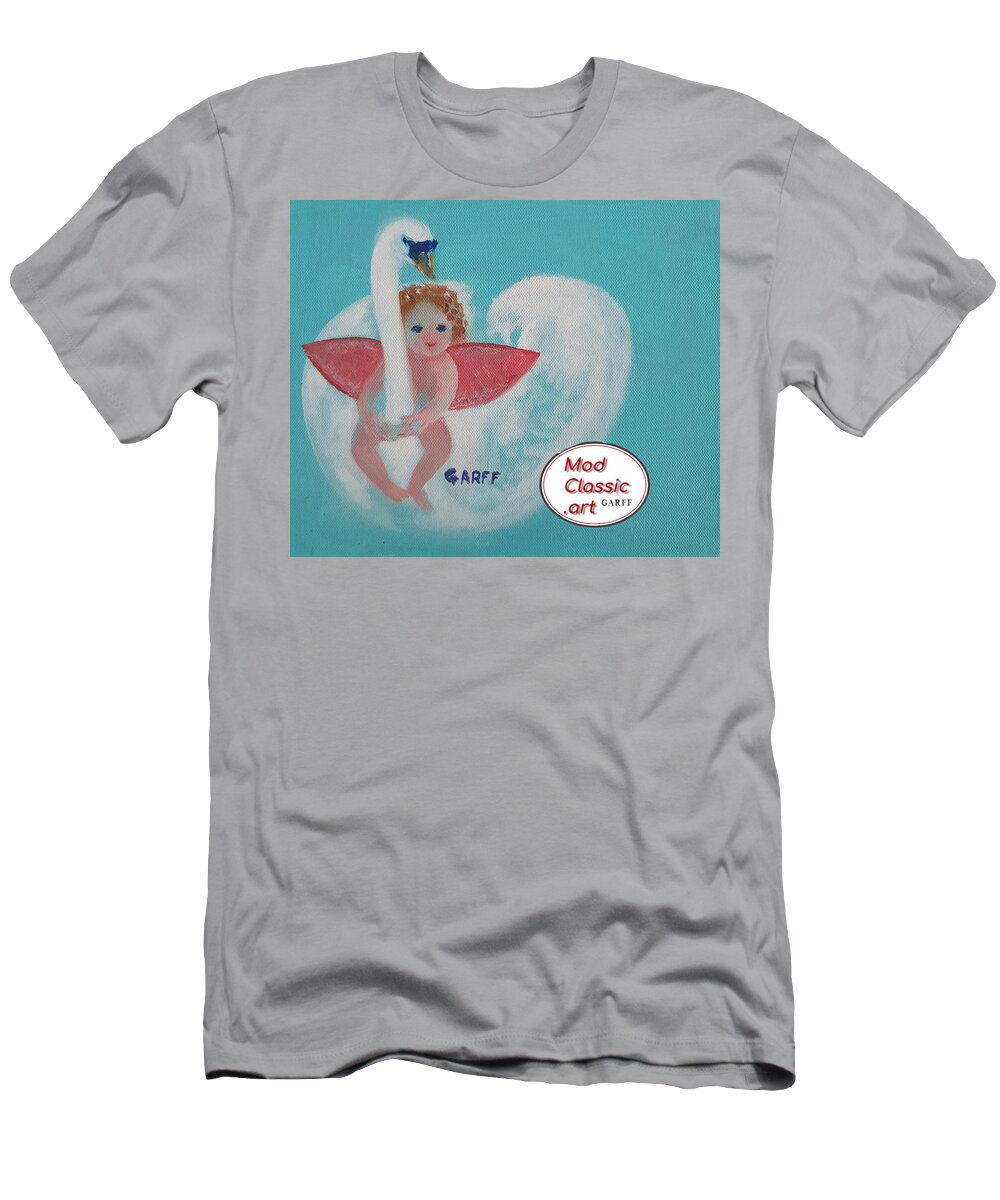 Cupid T-Shirt featuring the painting Amorino with Swan ModClassic Art by Enrico Garff