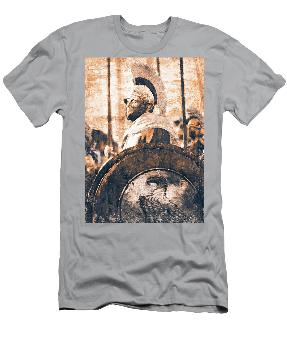 Greek Warrior T-Shirt featuring the painting Ancient Greek Hoplite - 02 by AM FineArtPrints