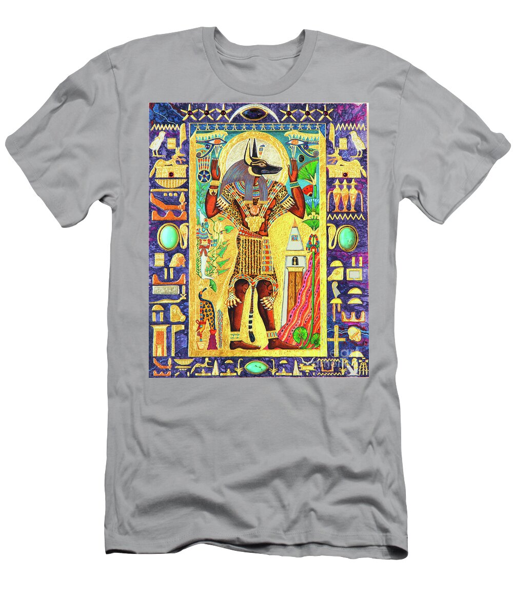 Anpu T-Shirt featuring the mixed media Anpu Lord of the Sacred Land by Ptahmassu Nofra-Uaa