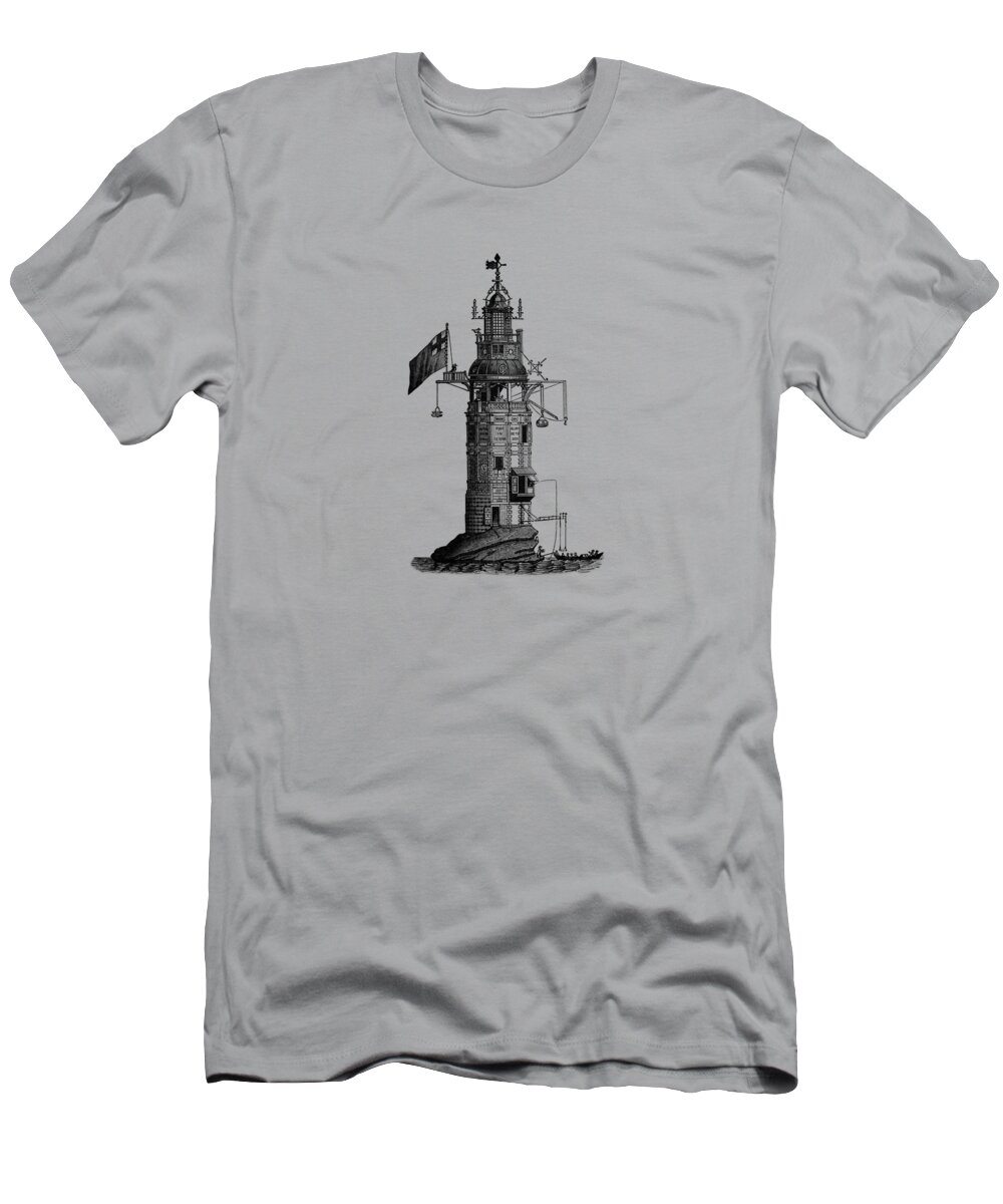 Beach T-Shirt featuring the digital art Antique lighthouse illustration by Madame Memento