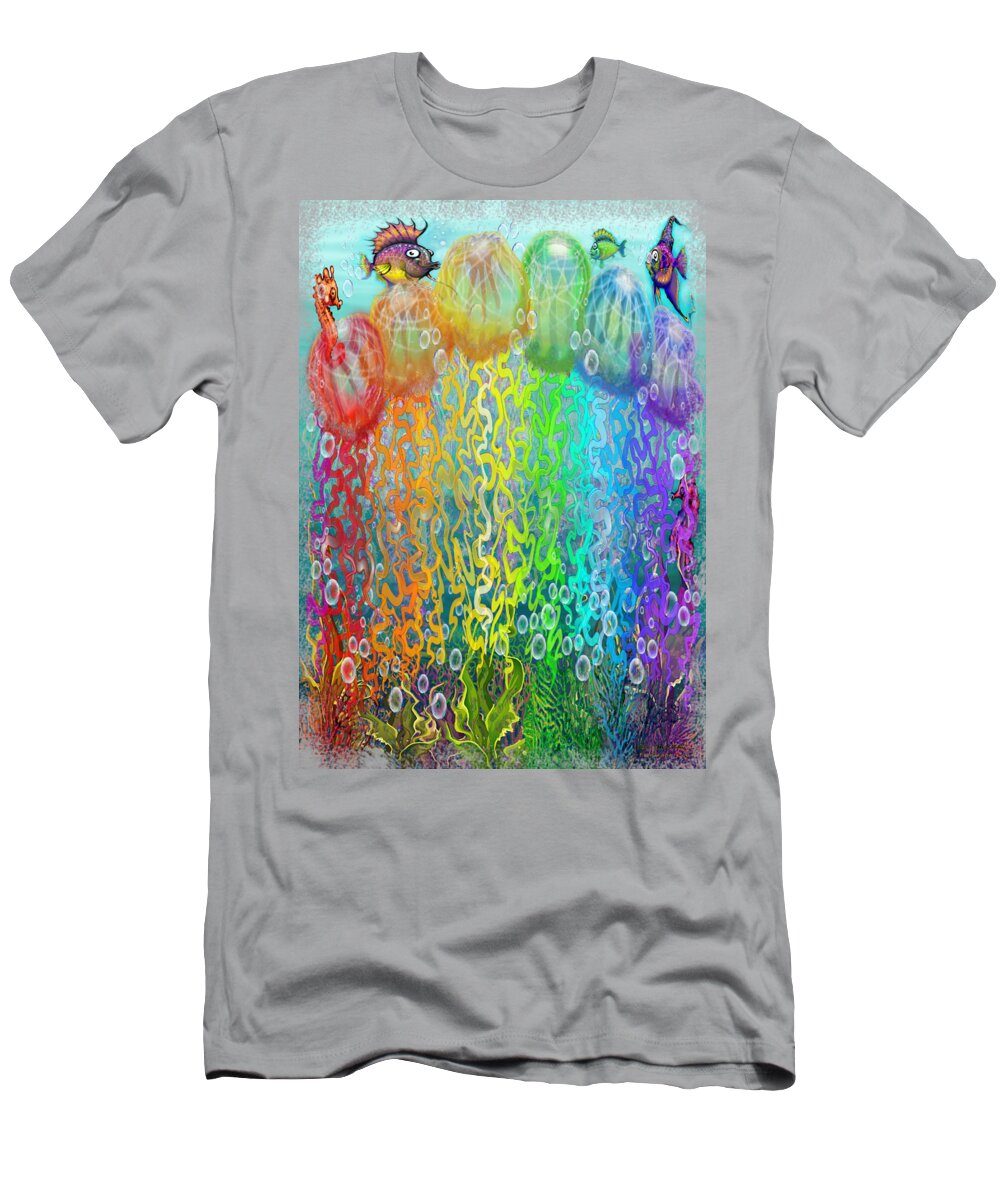 Aquatic T-Shirt featuring the digital art Aqua Jellyfish Rainbow Fantasy by Kevin Middleton