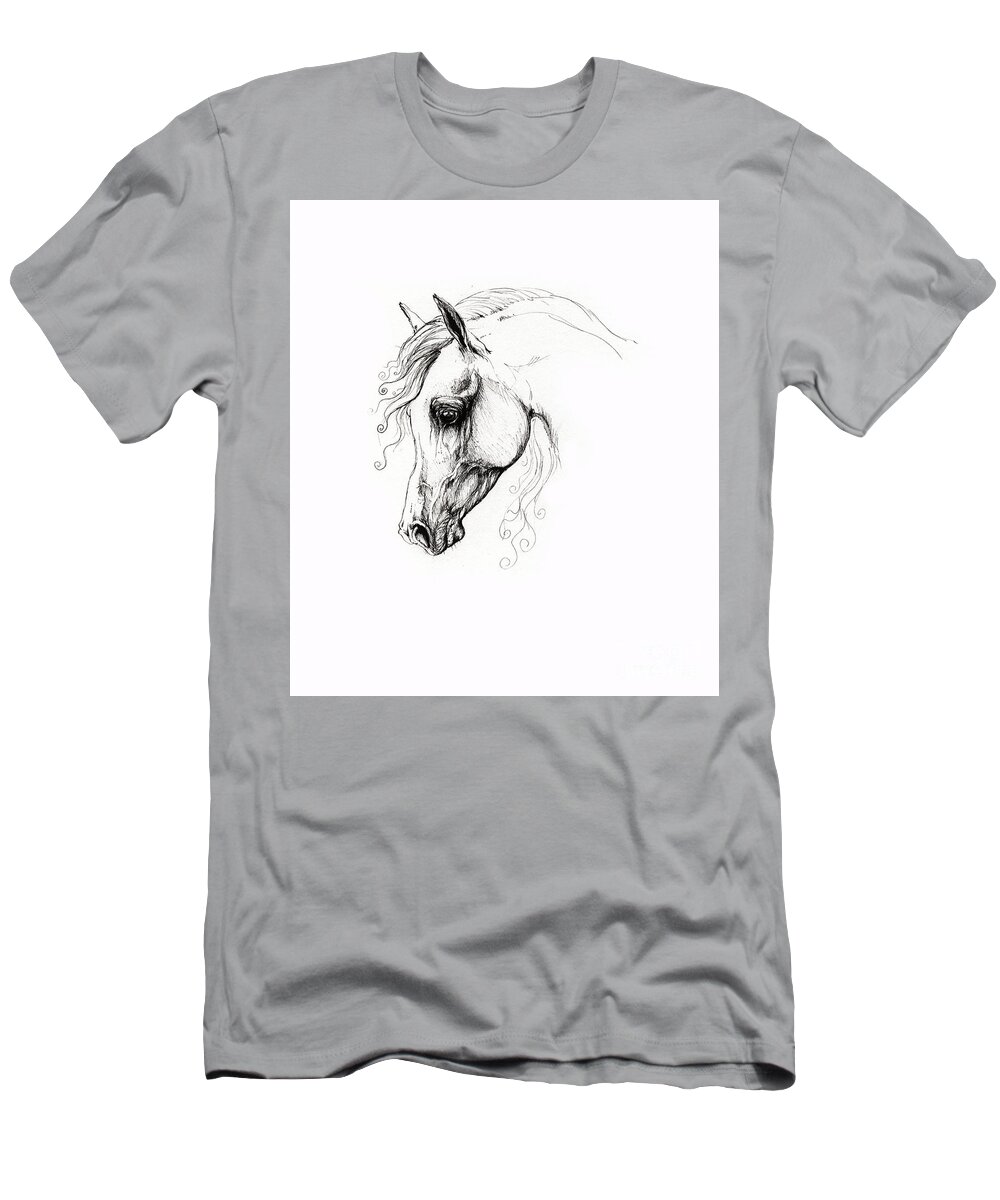 Fairytale T-Shirt featuring the drawing Arabian Horse Drawing 15 by Ang El