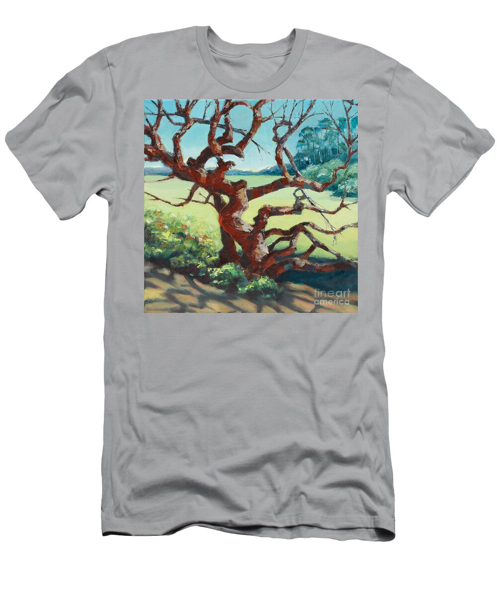 Oak T-Shirt featuring the painting Arana Gulch Oak, 2019 by PJ Kirk