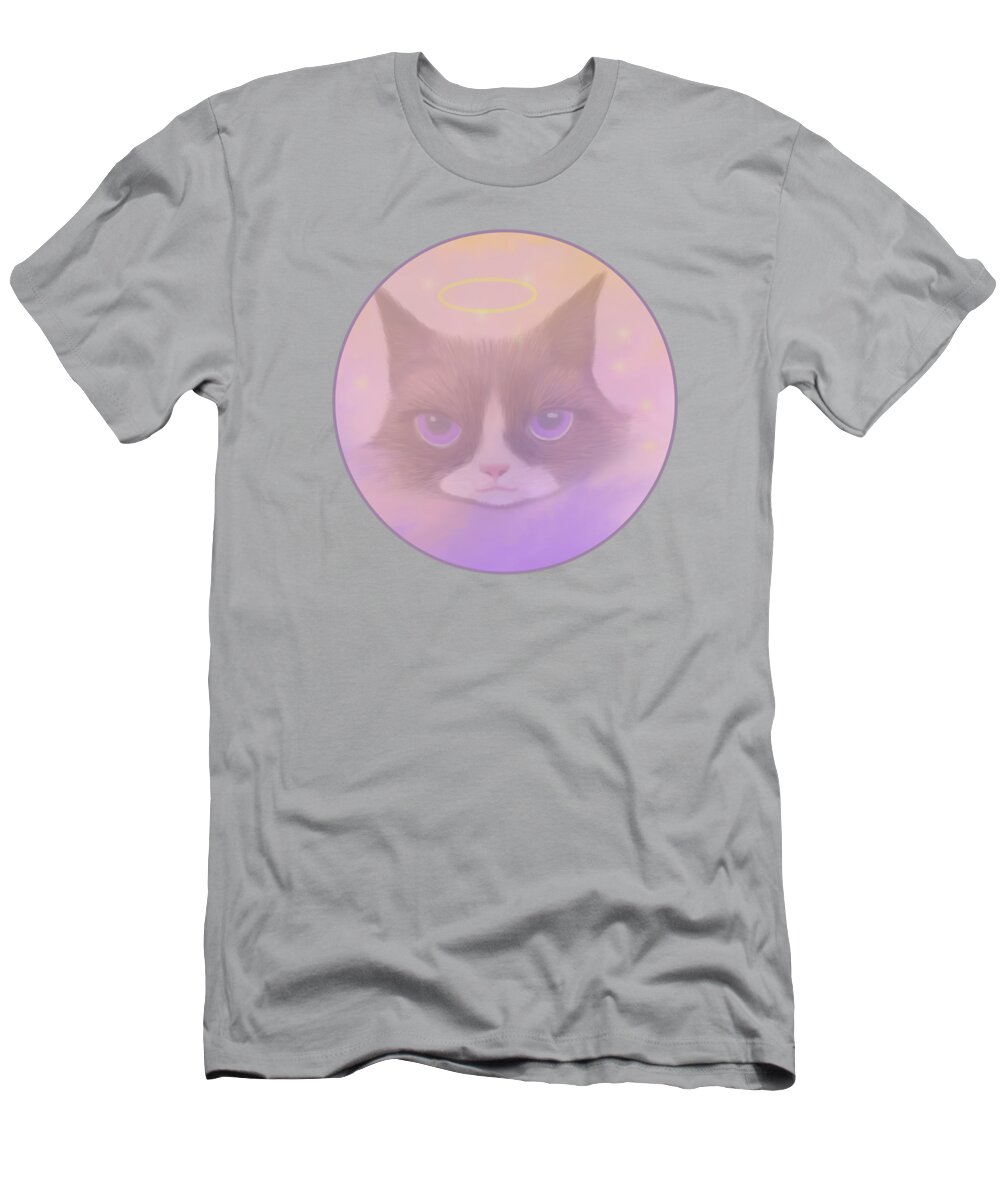 Cosmic T-Shirt featuring the painting Angelic Cosmic Cat - Spirit Animal by Barefoot Bodeez Art
