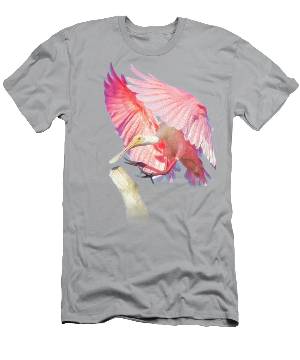 Spoonbill T-Shirt featuring the photograph Roseate Spoonbill Landing by Mark Andrew Thomas