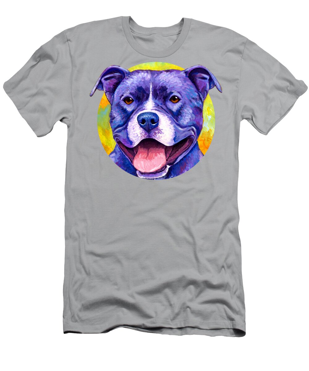 Middle Achieve in case Peppy Purple Pitbull Terrier Dog T-Shirt by Rebecca Wang - Pixels