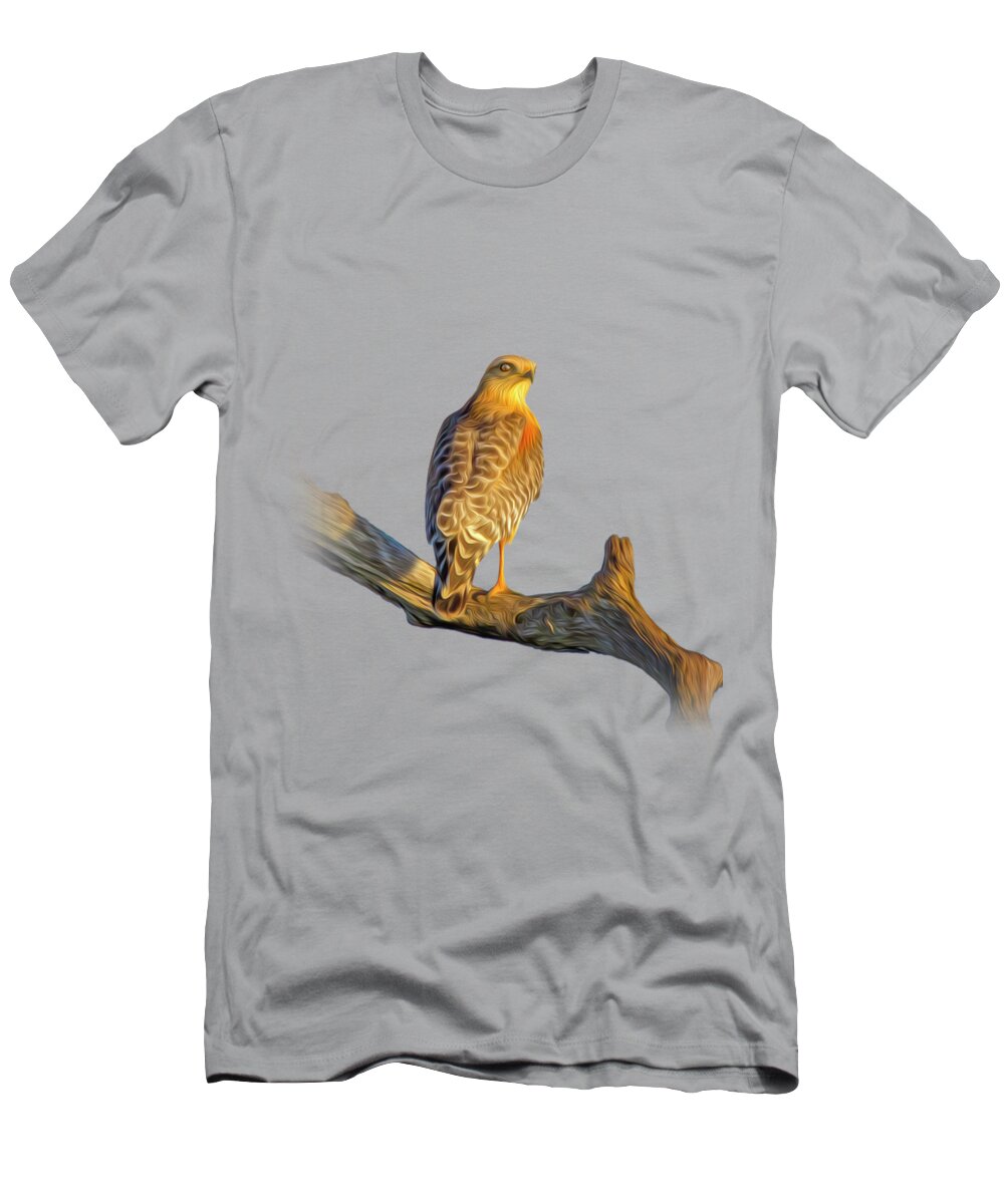 Hawk T-Shirt featuring the photograph A Red Shouldered Hawk at Sunset by Mark Andrew Thomas