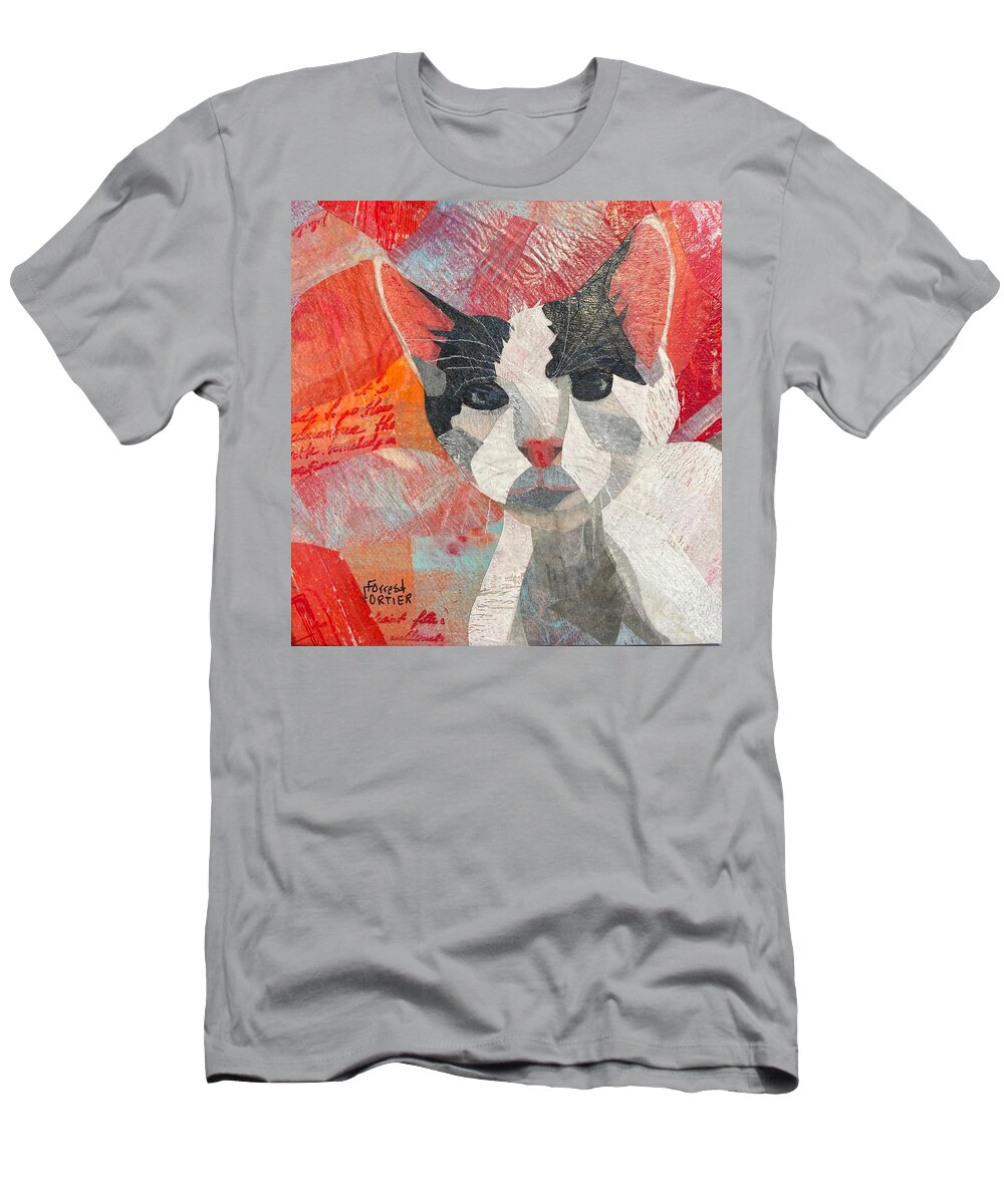 Cat T-Shirt featuring the mixed media Hello There by Forrest Fortier