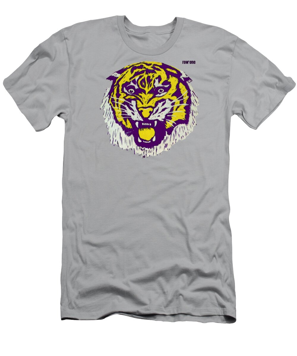 Lsu T-Shirt featuring the mixed media 1973 LSU Tiger Art by Row One Brand