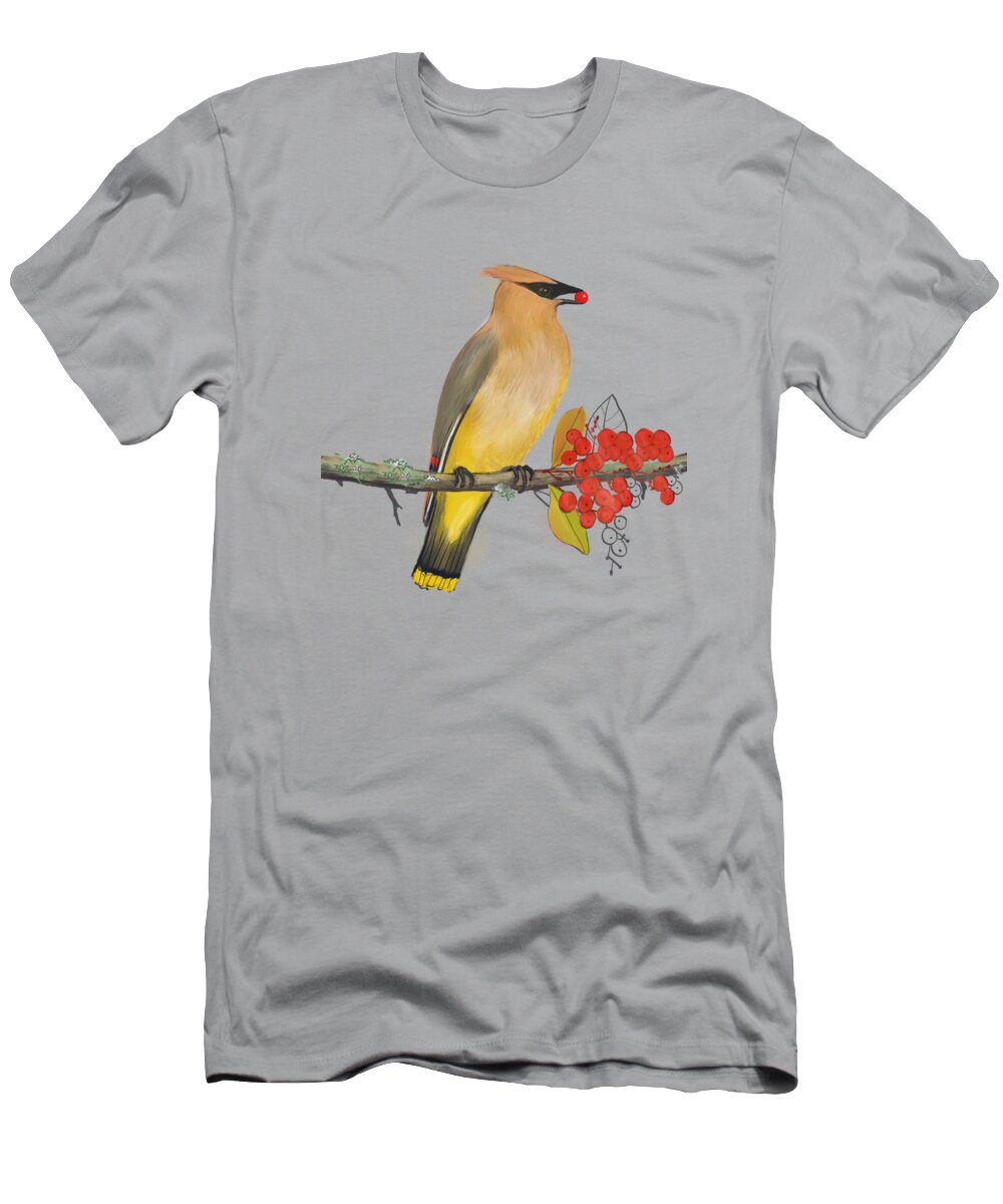 Bird T-Shirt featuring the digital art Cedar Waxwing Bird by Blenda Studio