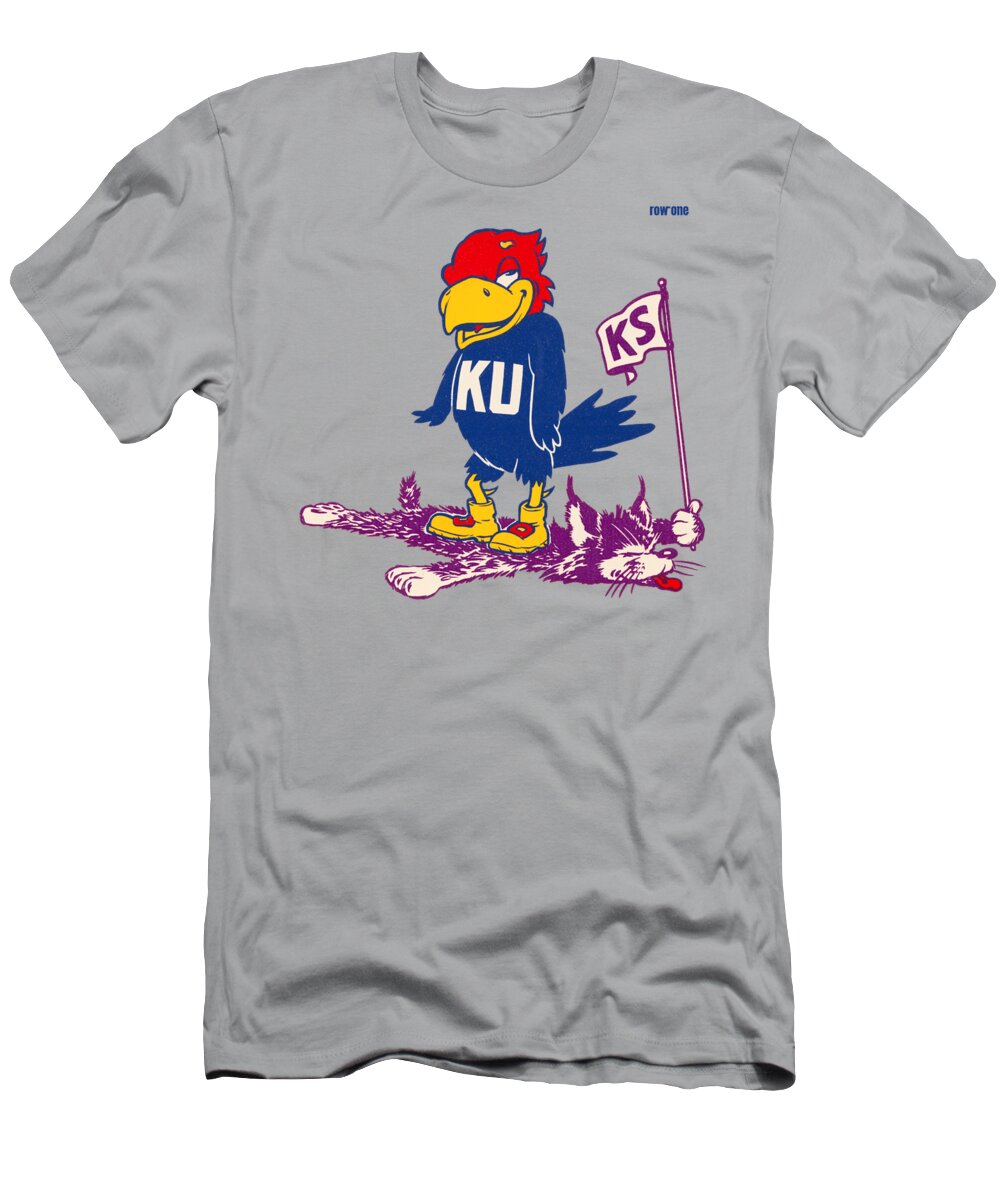 Funny T-Shirt featuring the mixed media 1950's Kansas Jayhawk Art by Row One Brand