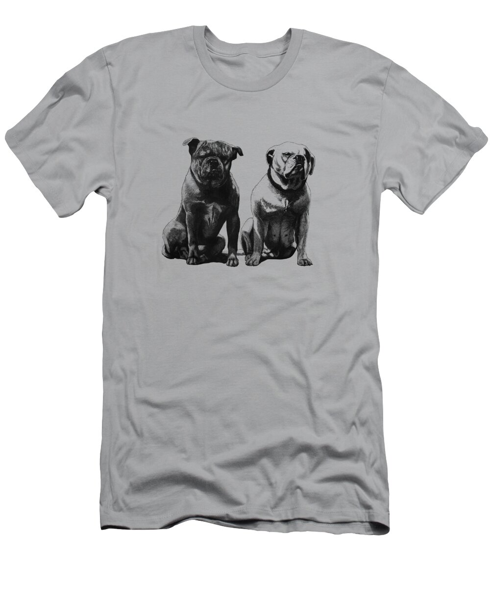 Bulldog T-Shirt featuring the digital art Bulldog Couple by Madame Memento