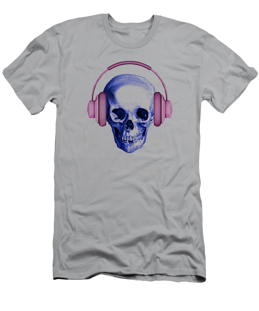Skull T-Shirt featuring the mixed media Headphones skull by Madame Memento
