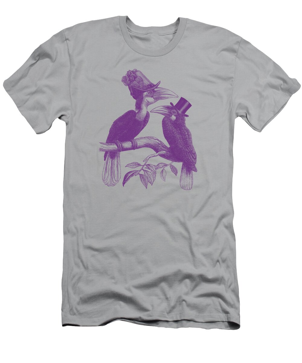 Hornbill T-Shirt featuring the digital art Victorian hornbills in pink and purple by Madame Memento