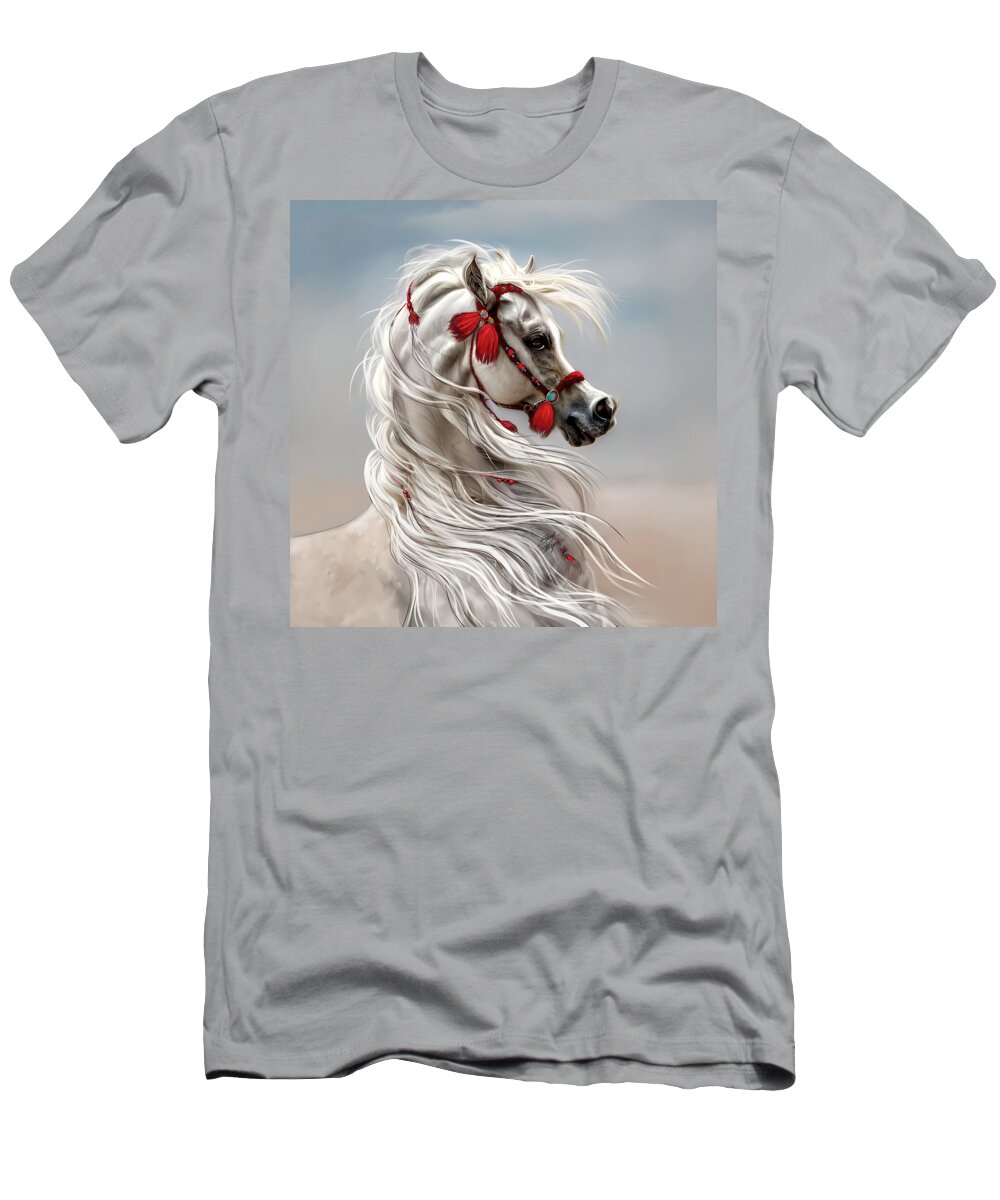 Equestrian Art T-Shirt featuring the digital art Arabian with Red Tassels by Stacey Mayer by Stacey Mayer