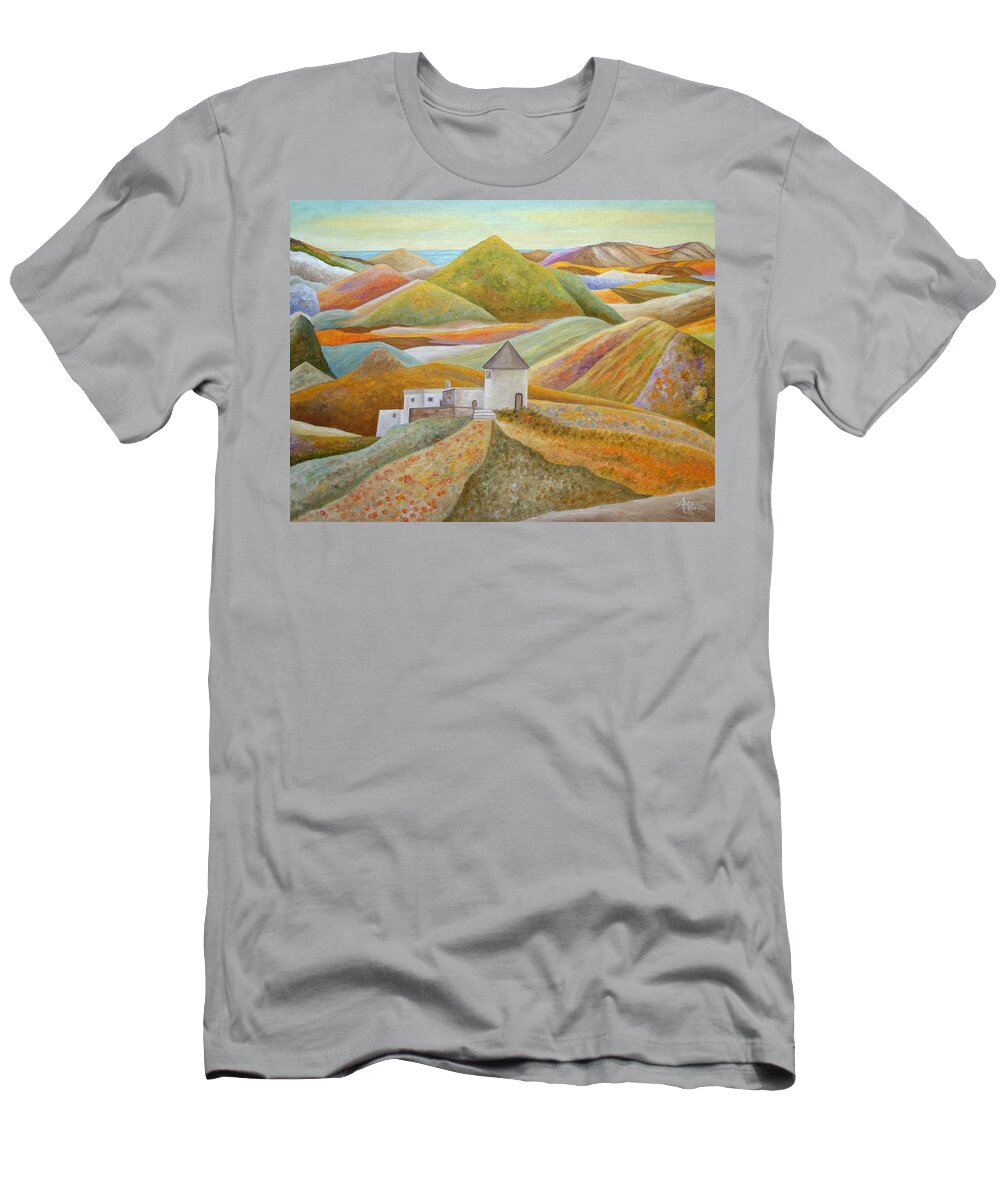 Mill T-Shirt featuring the painting As The Valley Grows by Angeles M Pomata
