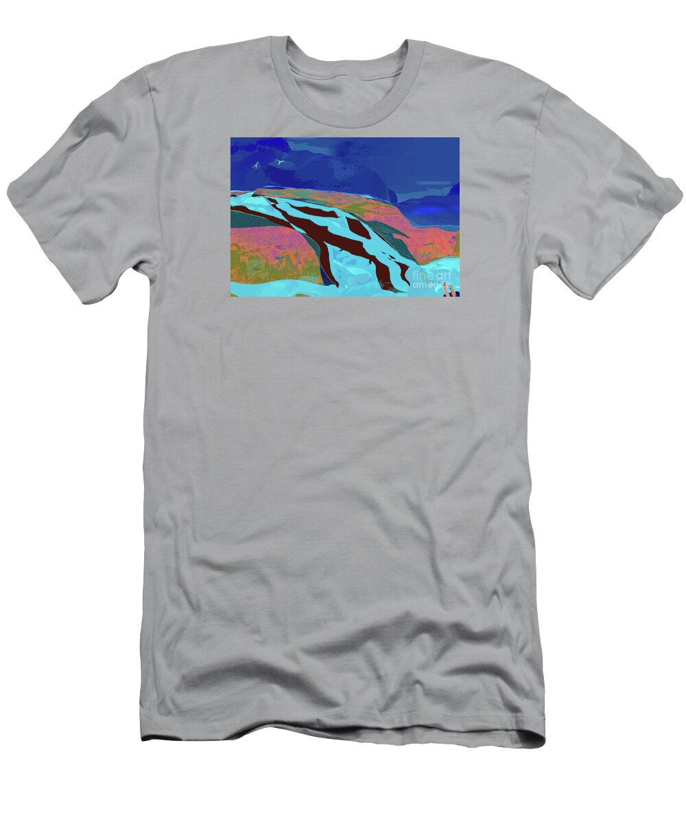 Asheville T-Shirt featuring the mixed media Asheville-Tubing the River by Zsanan Studio