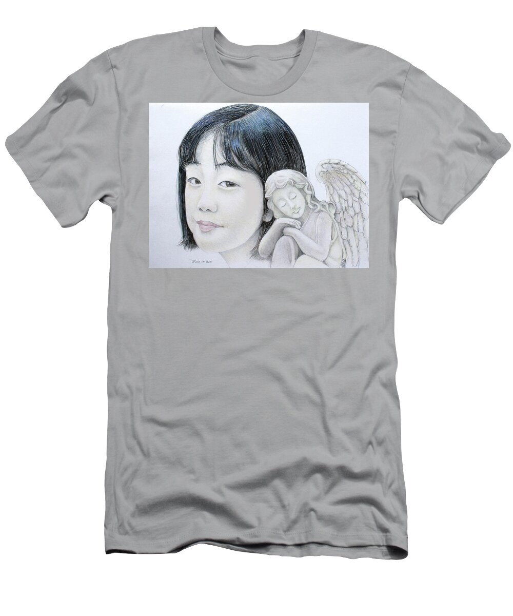 Asuka T-Shirt featuring the drawing Asuka and the angel by Tim Ernst