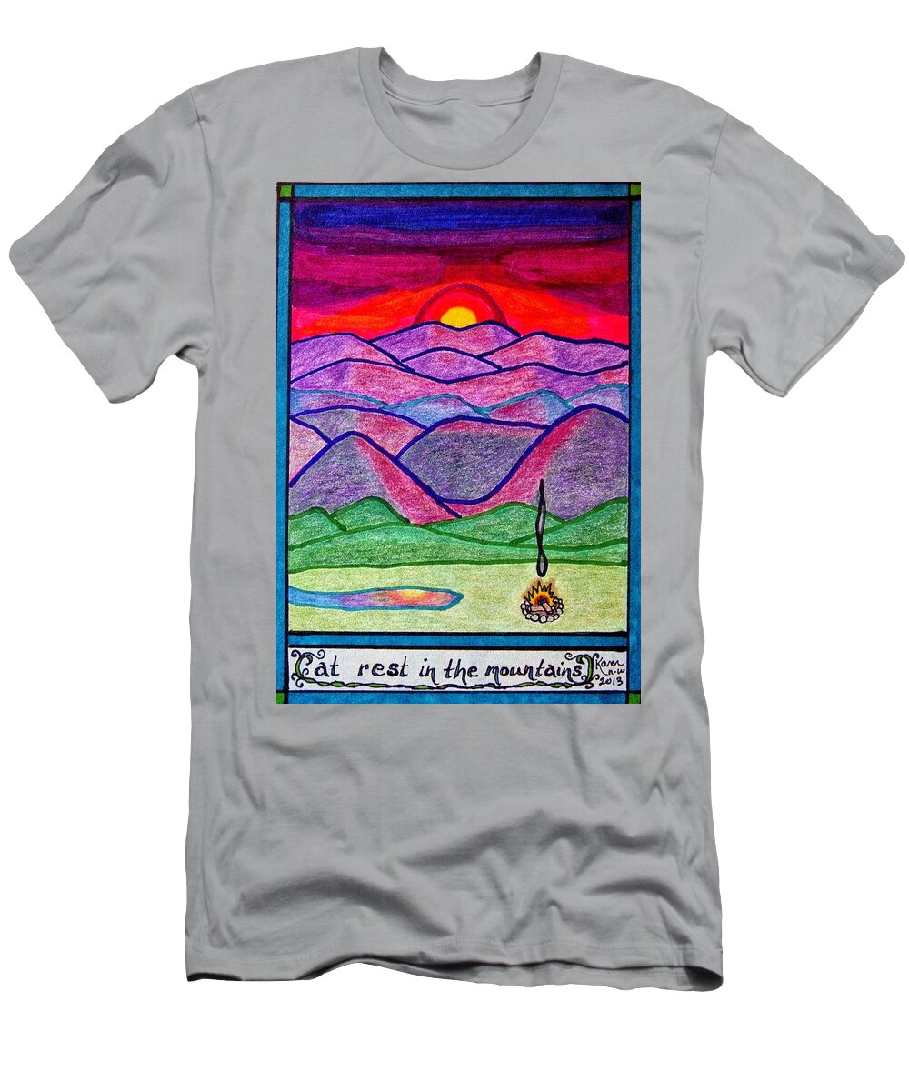 Rest T-Shirt featuring the drawing At Rest In The Mountains by Karen Nice-Webb