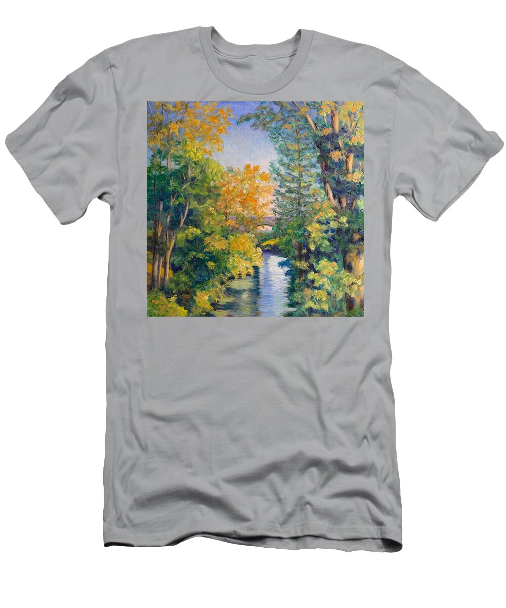 Landscape T-Shirt featuring the painting Aude River Bridge by Jan Chesler